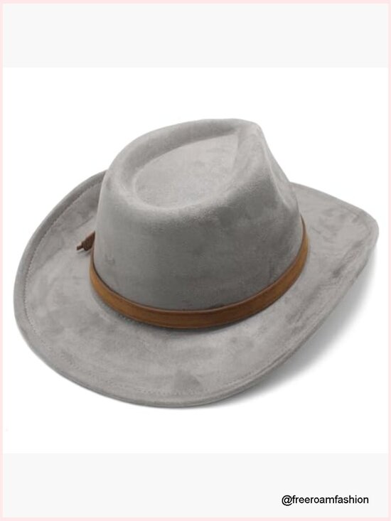 Western Suede Cowboy Hat Wide Brim Fedora for Men Women
